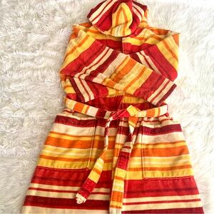 A colorful striped hooded bathrobe